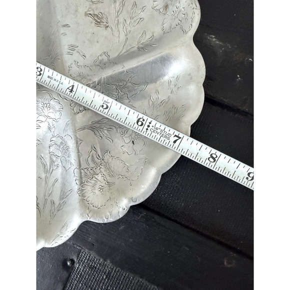 Vintage Wrought Forman Family Divided Dish, Silver Art Nouveau Floral Tray - Picture 9 of 9